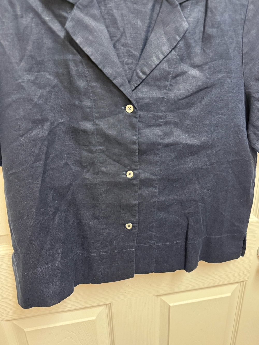 Quince Navy Button Down Linen Top - Picture 5 of 11
